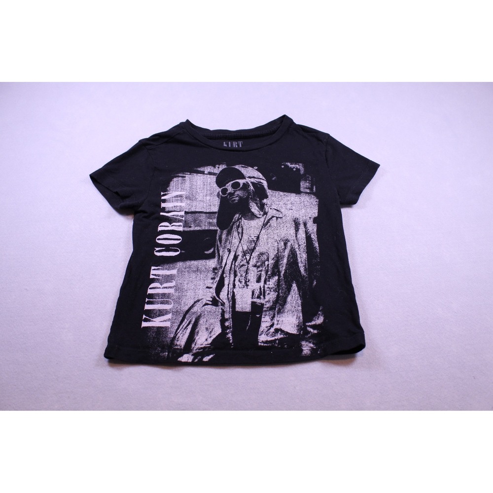 Kurt Cobain Graphic T-Shirt Black Short Sleeve Nirvana Rock Band Tee Women Small
